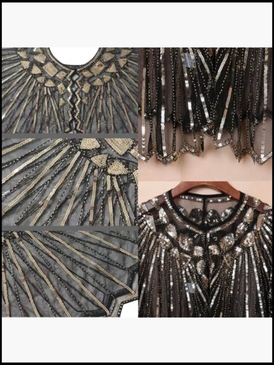 1920s Flapper Costume Accessory Set with Shawl Headband Jewelry Gloves 6pc main image 6